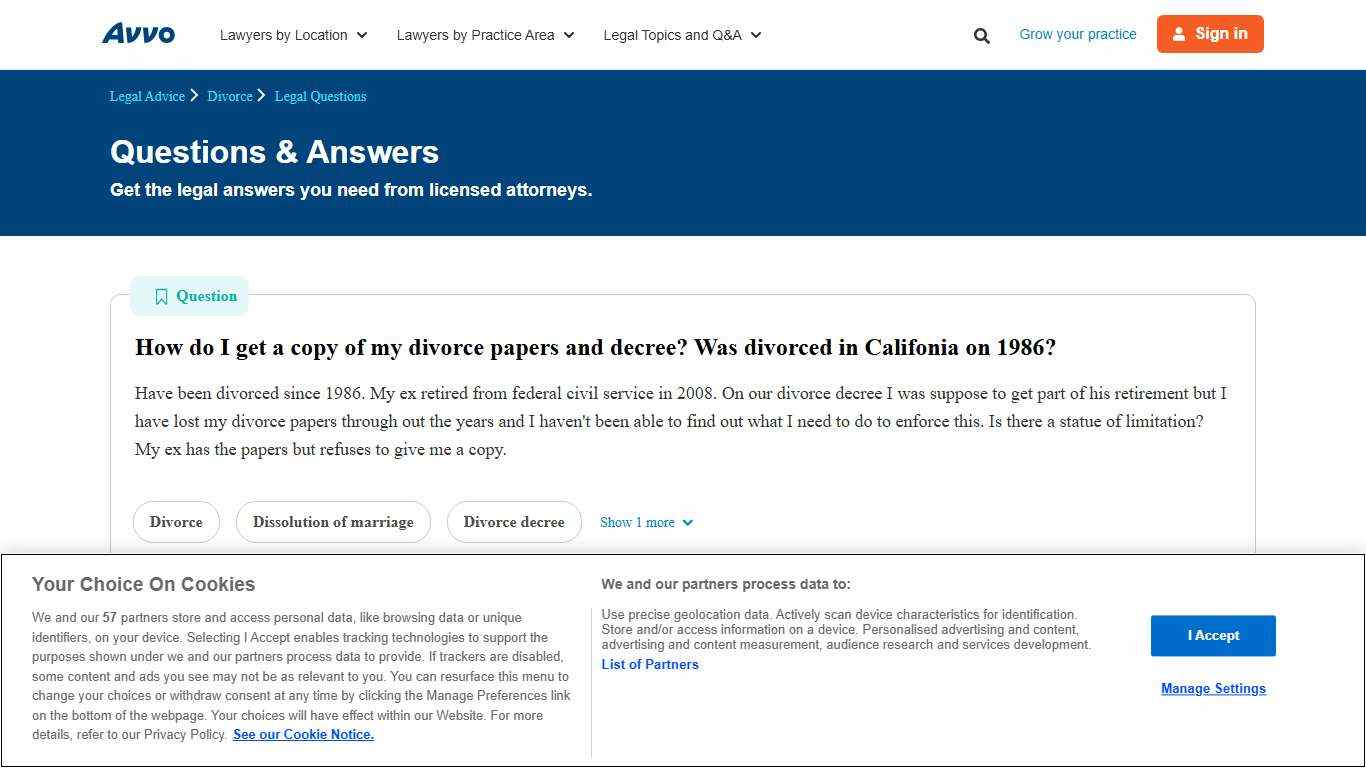 How do I get a copy of my divorce papers and decree? Was divorced in Califonia on 1986? - Legal Answers